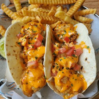 Bummz Beach Cafe signature dishes Boom Boom Shrimp TacosGroupa FingersShrimp & Mahi Basket